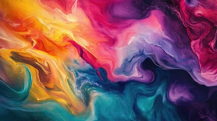 Abstract vibrant swirl of colors including reds, blues, and yellows creating a dynamic and energetic composition.