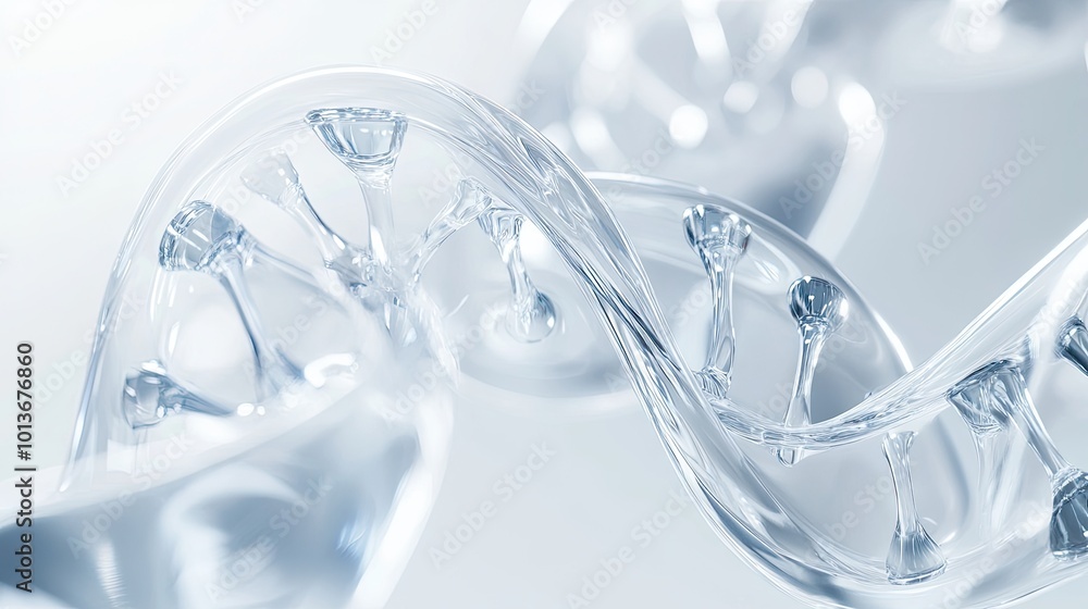 Poster an abstract representation of dna strands, showcasing their intricate and twisted structure in a tra