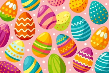 Bouquet of colorful painted Easter eggs on pink