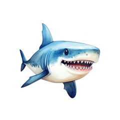 Smiling blue shark with white teeth, water splash background. Ideal for ocean themed designs, children's illustrations, and marine conservation materials. Generative AI