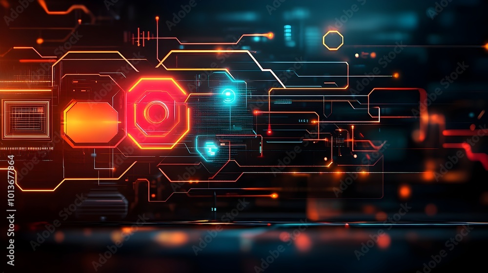 Poster pulsating cyberpunk inspired abstract digital artwork depicting the constant flux and interconnectiv