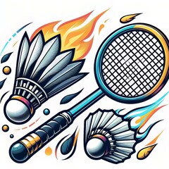 Clipart badminton bat and shuttlecock  vector art with white background