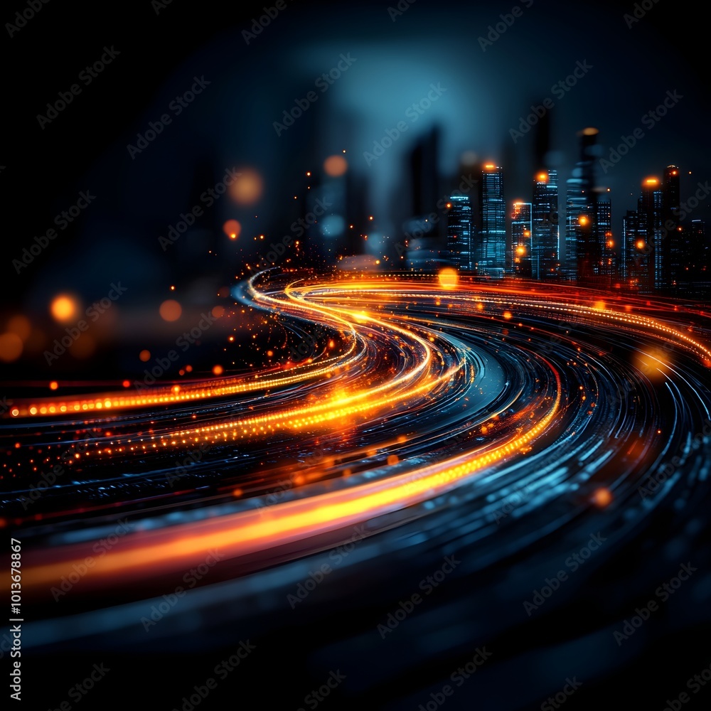 Poster cyberpunk inspired abstract digital art conveying the interconnected nature of a smart mobility netw