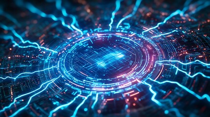 Obraz premium Abstract futuristic technology background with glowing blue and red light.