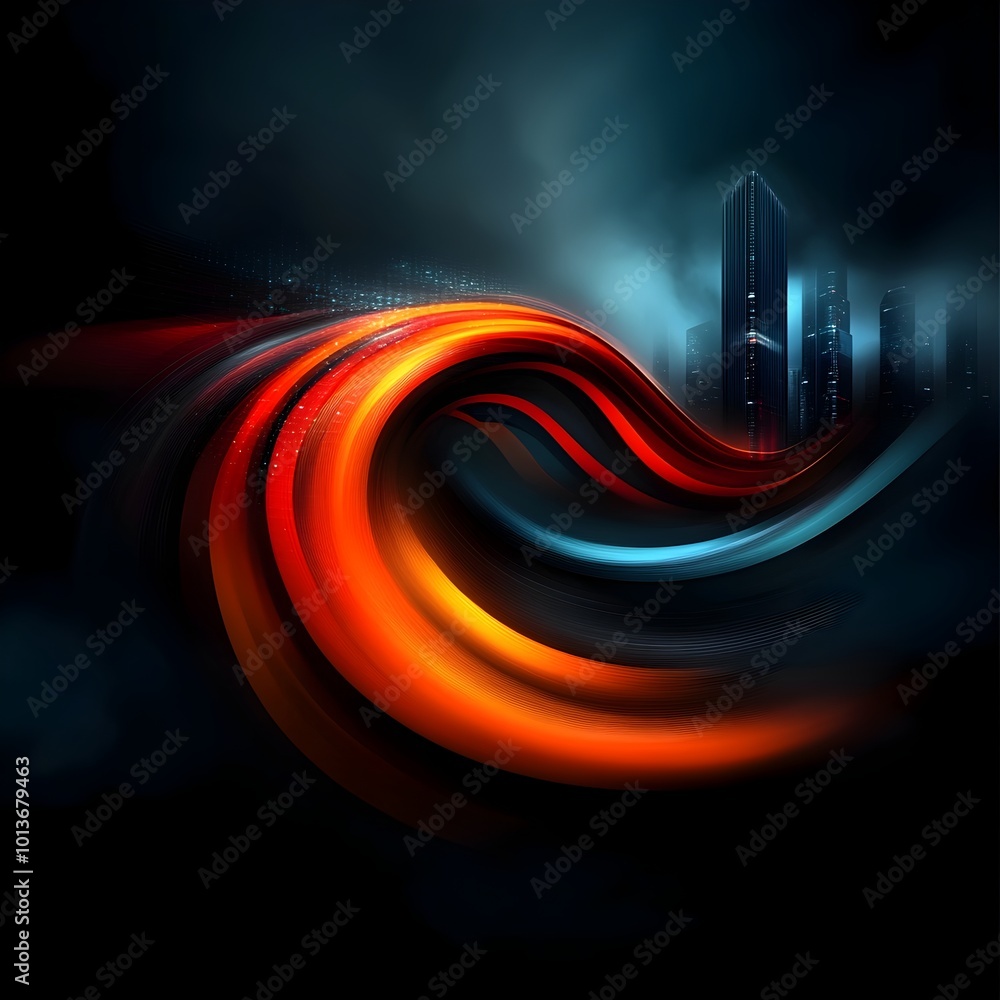 Poster cyberpunk inspired abstract digital art composition conveying the interconnected nature of a smart m