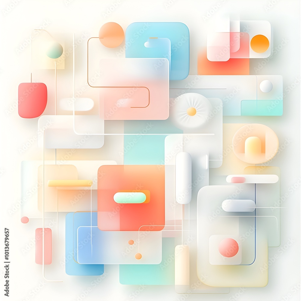 Poster minimalist digital artwork featuring a grid based pattern with clean streamlined lines and a soft pa