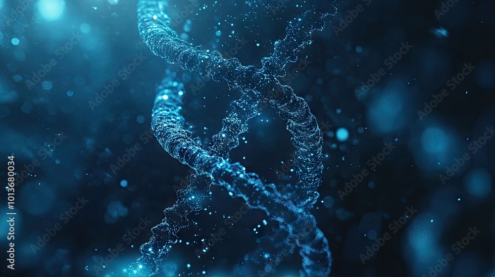 Poster a mesmerizing blue 3d rendering of a dna double helix structure, showcasing the intricate details of