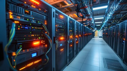 High-Tech Server Room with Glowing Lights