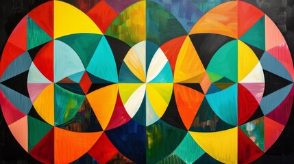 Abstract Circular Geometric Art with Colorful Overlapping Shapes