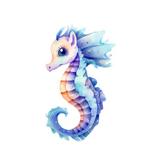 Fototapeta premium Seahorses are swimming among blue underwater plants in the ocean. Ideal for marine life, nature, or underwater themed designs. Generative AI