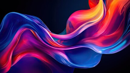 Obraz premium A vibrant, flowing abstract design with waves of blue, pink, and orange hues.