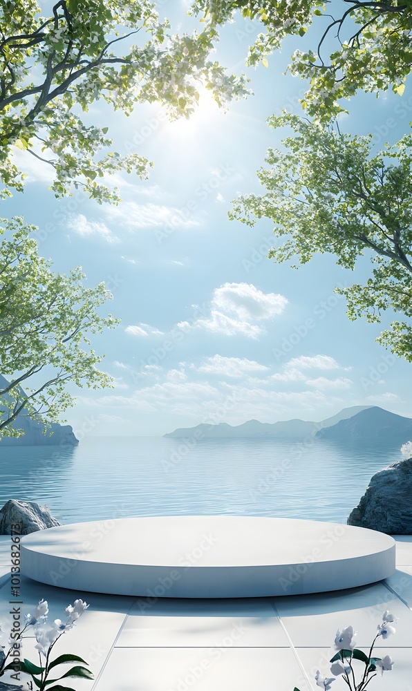 Poster 3. an elegant template design for a podium stage featuring a spacious blank area for product display