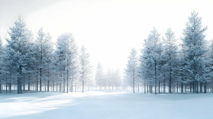 Obraz premium Serene 3D Glossy Winter Forest with Snow-Covered Trees and Clear Copy Space for Winter Promotions and Design Projects