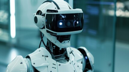 Futuristic robot wearing a VR headset AI generated image
