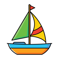 Colorful sailboat vector illustration with bold shapes, bright colors, and playful design.
Minimalist sailboat vector with orange body, green sails, and blue waves for children’s graphics.