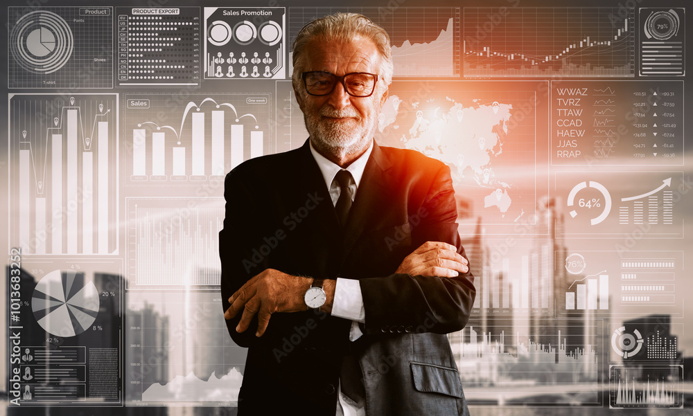 Poster data analysis for business and finance concept. interface showing future computer technology of prof