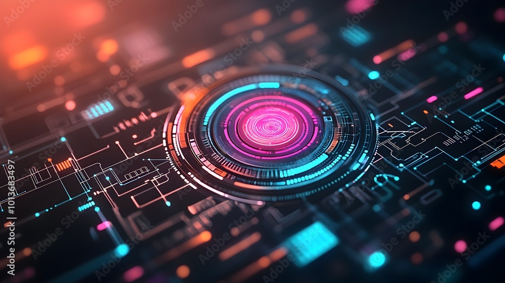 Poster captivating geometric fusion luminous digital abstract with dynamic holographic textures interlockin