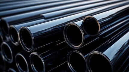 Fototapeta premium Stack of Shiny Black Pipes, Industrial Design
