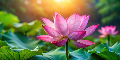 Obraz premium Pink lotus flower in full bloom with delicate petals and vibrant colors, pink, lotus, flower, bloom, delicate, petals, vibrant