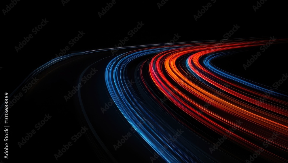 Poster a dynamic display of colorful light trails against a dark backdrop, conveying speed and motion.