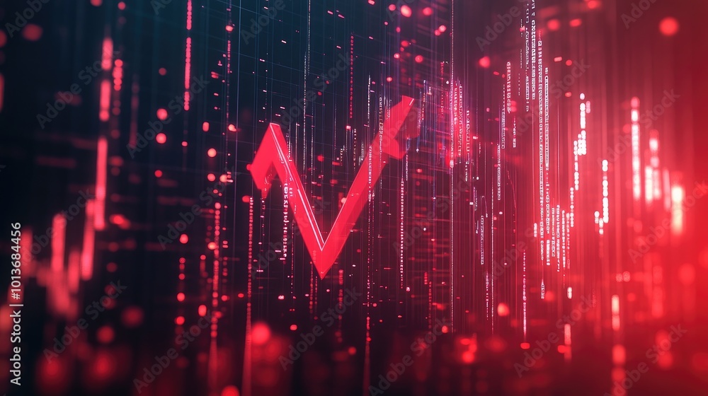 Poster abstract digital background with glowing patterns in vibrant red and black, symbolizing technology a