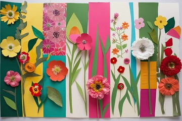 Whimsical Colorful Collage with Lively Floral Accents on Paper