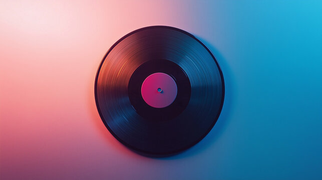 disc isolated on white, beautiful LP record, top-down view, white background, lovely LP design