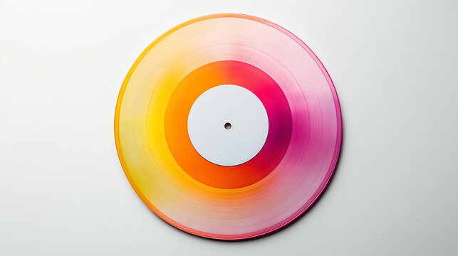 disc isolated on white, beautiful LP record, top-down view, white background, lovely LP design