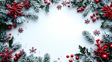 3D Snowflakes & Holly Wreath Festive Border Design with Copy Space for Holiday Text and Product Highlights � Ideal for Winter Banners