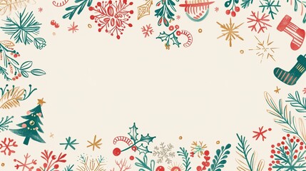 Enchanting Hand-Drawn Christmas Border: Celebrate the Magic of the Season with Trees, Gifts, Snowflakes, and Festive Cheer