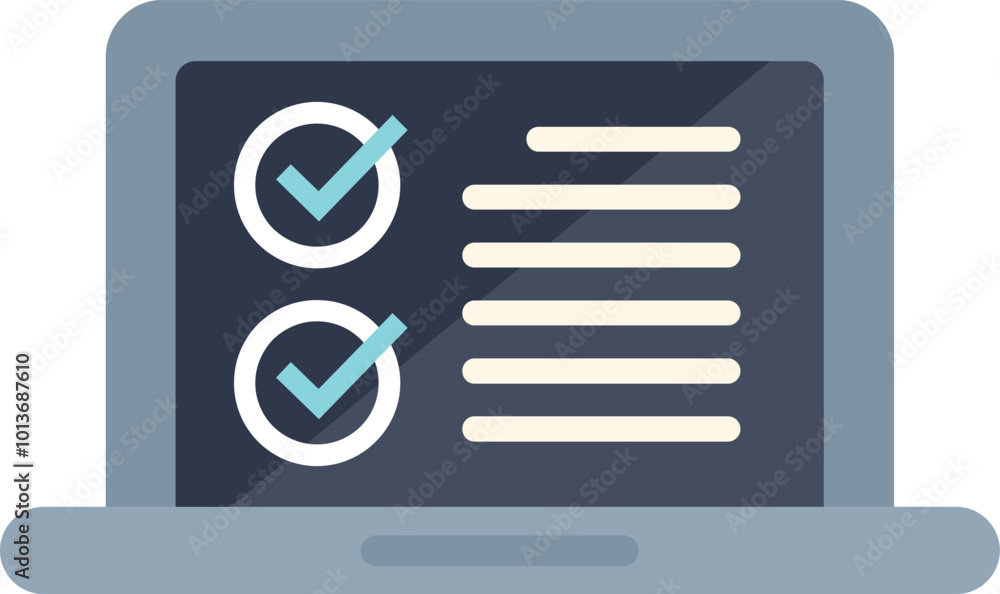 Poster laptop displaying a checklist with checkmarks, representing completed tasks and efficient task manag