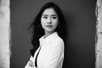 Trendy Young Woman Portrait on Monochrome Background