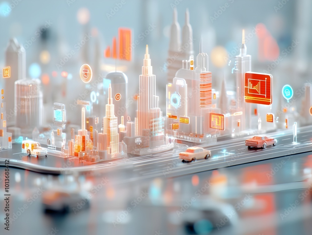 Fototapete futuristic digital environment featuring a complex layered landscape of transparent planes and undul
