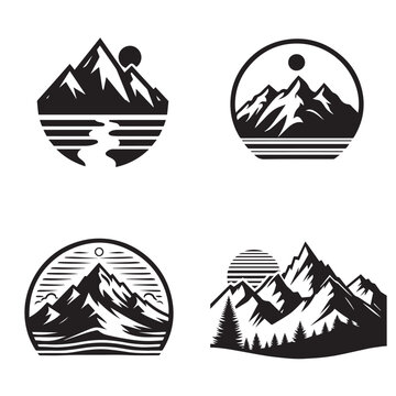 mountain logo vector with simple elegant black and white colors