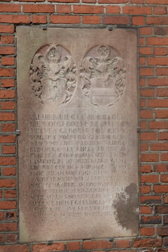 Epitaph of Ursula von Putlitz, wife of Landfong Wendigo Neymar Hans von Putlitz on the wall of the cathedral, Kaliningrad