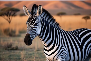 Naklejka premium Striped Zebra Isolated on a Digital Background in Majestic Wildlife Scene