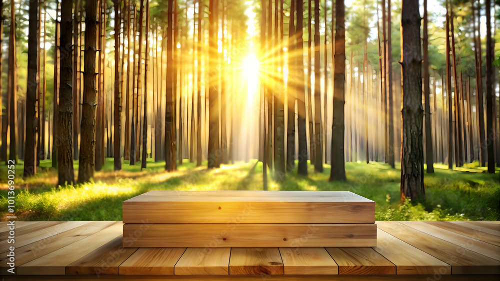 Poster sunlit forest path product display