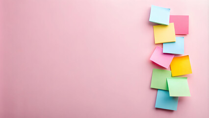Pastel Paradise: Colorful Sticky Notes on Pink Background 