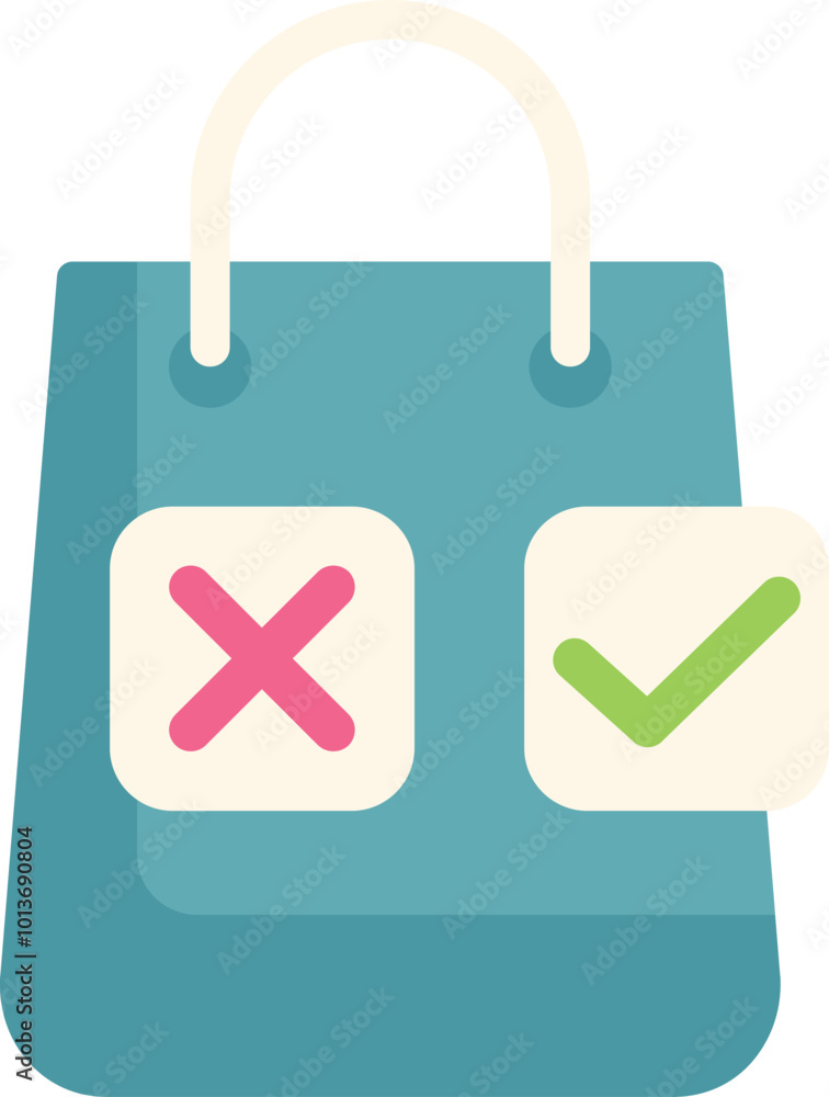 Poster shopping bag with check mark and cross mark showing concept of choosing product or service