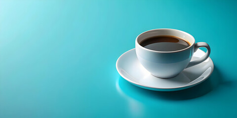 Obraz premium Coffee Break: A minimalist, serene image of a steaming cup of coffee on a vibrant teal background. The composition evokes a sense of tranquility and invites contemplation. Perfect for websites, blogs.