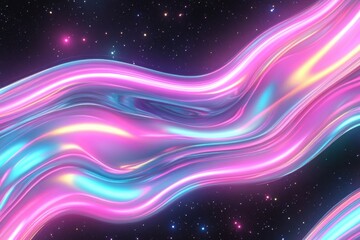 Obraz premium Cosmic wave texture with neon pink and turquoise tones on a starry background