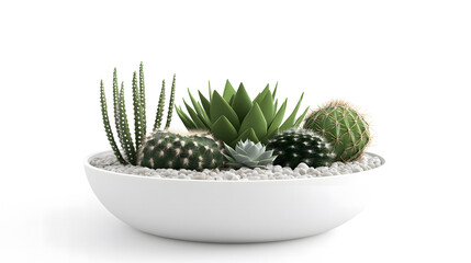 Small plant in pot succulents or cactus isolated on white background design, front view isolated on white background design