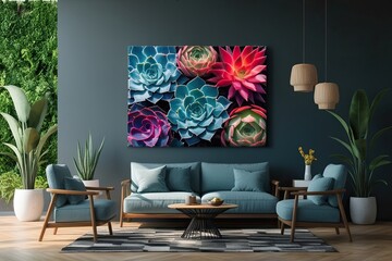 Vibrant Succulent Shadows on Canvas Colorful Contemporary Wall Art for Modern Interiors
