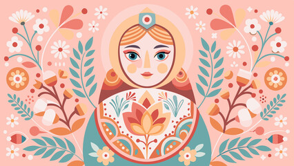 girl with flowers, Russian folk art, 