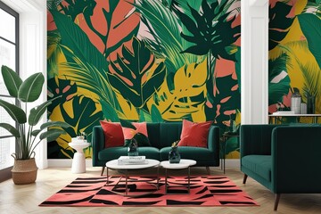 Vibrant Silhouettes of Tropical Leaves in Bold Color Palettes for Stylish Interior Decoration