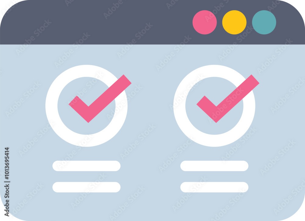 Poster minimalist illustration featuring a web browser window displaying two completed tasks, symbolized by