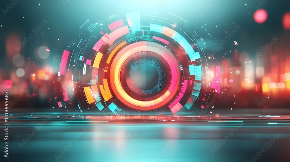 Poster mesmerizing kaleidoscopic digital texture featuring overlapping geometric shapes shimmering light ef