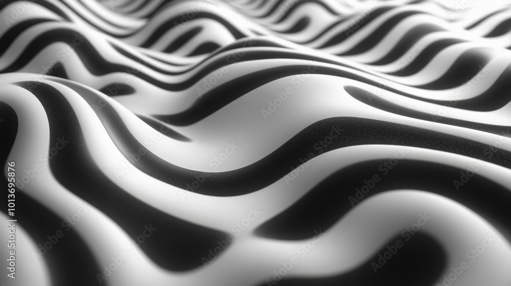 Poster abstract black and white striped waves creating a 3d optical illusion