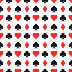 Red and black play card seamless pattern. Game playing cards pattern 