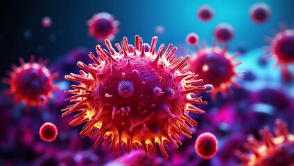 Colorful virus cells and bacteria.